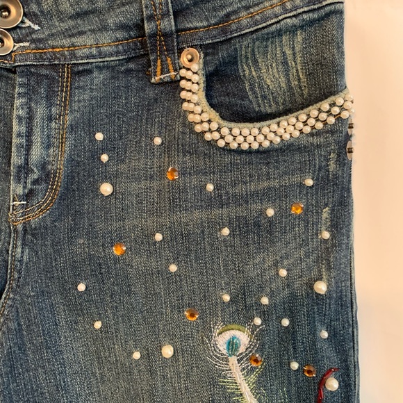 Cache Beaded Embroidered Bird Red Lace Capri 14 - Picture 6 of 15